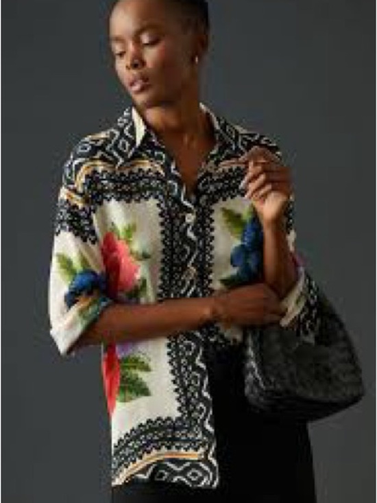 FARM Rio Tops - FARM Rio Cream Button-Up Blouse with Black, Blue & Red Floral Print